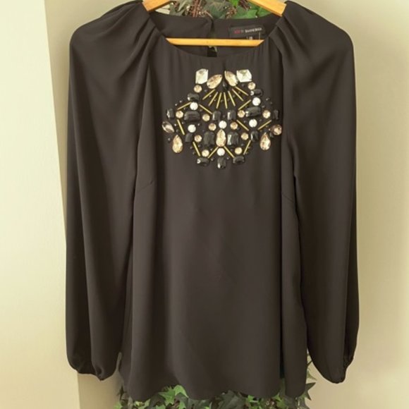Jeanne Beker Black Chiffon Blouse with Embellishment - Picture 1 of 3